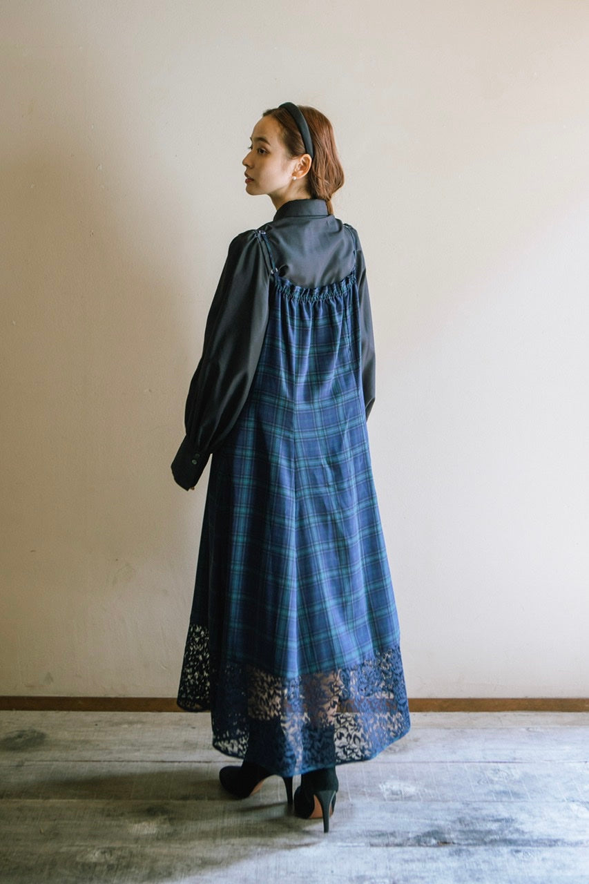 camisole flare dress / navy check