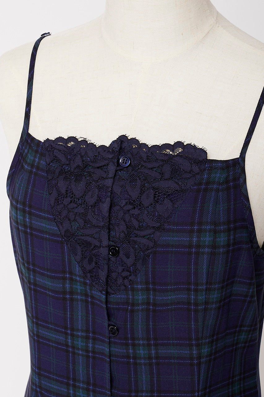 camisole flare dress / navy check