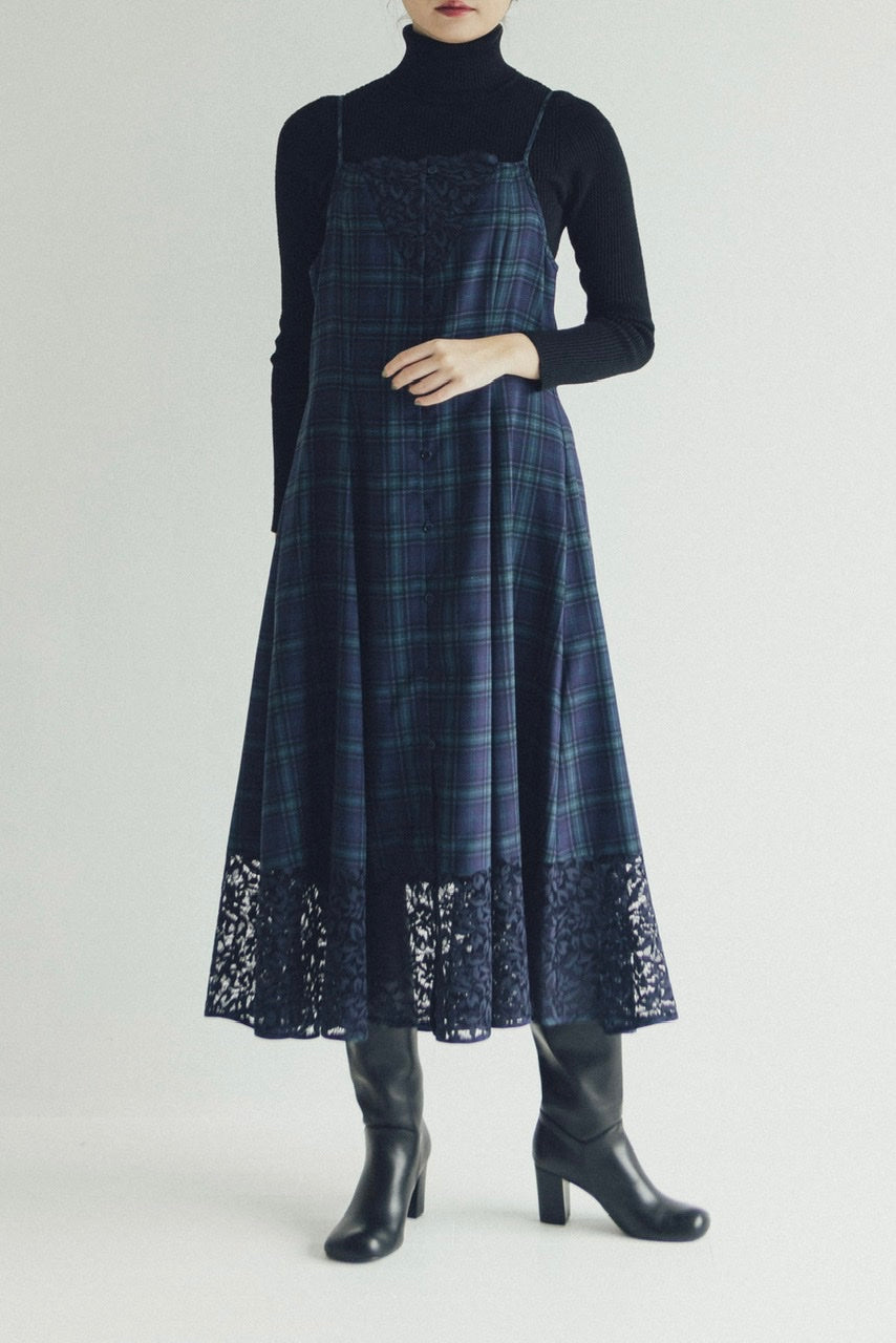 camisole flare dress / navy check