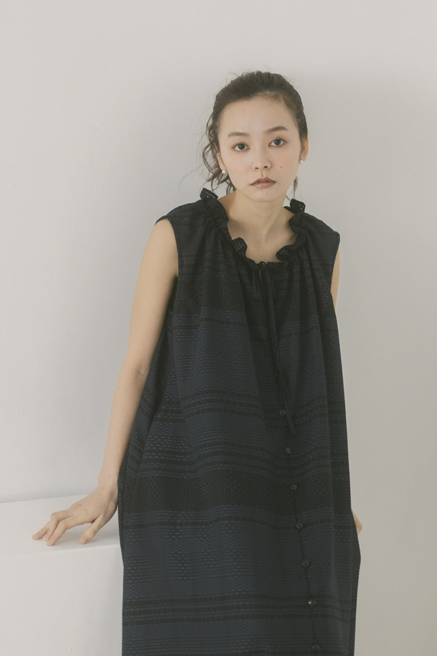 block tile check gather dress