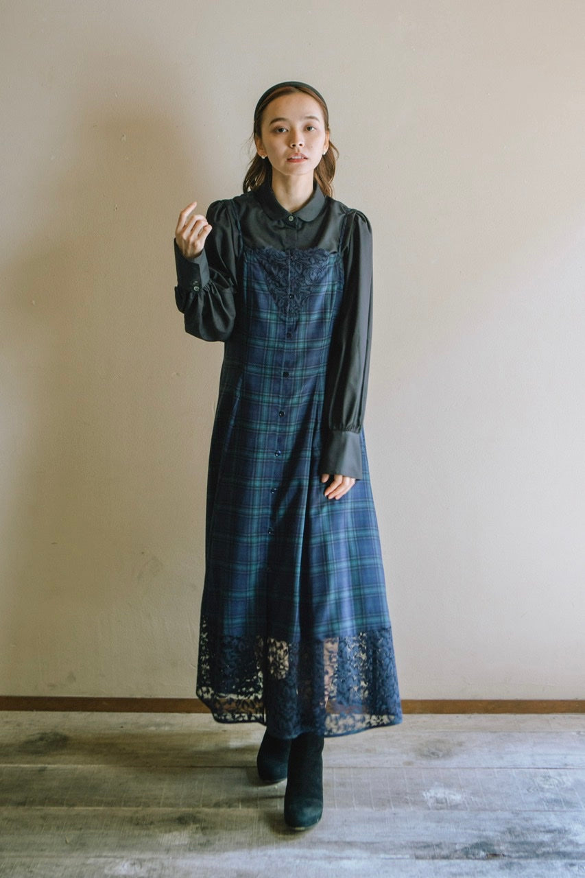 camisole flare dress / navy check