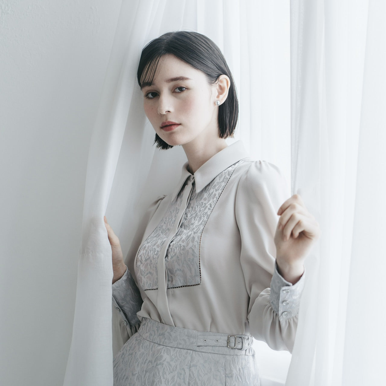 Ruimeme スカート 予約商品】botanical jacquard semi-mermaid skirt / ice gray