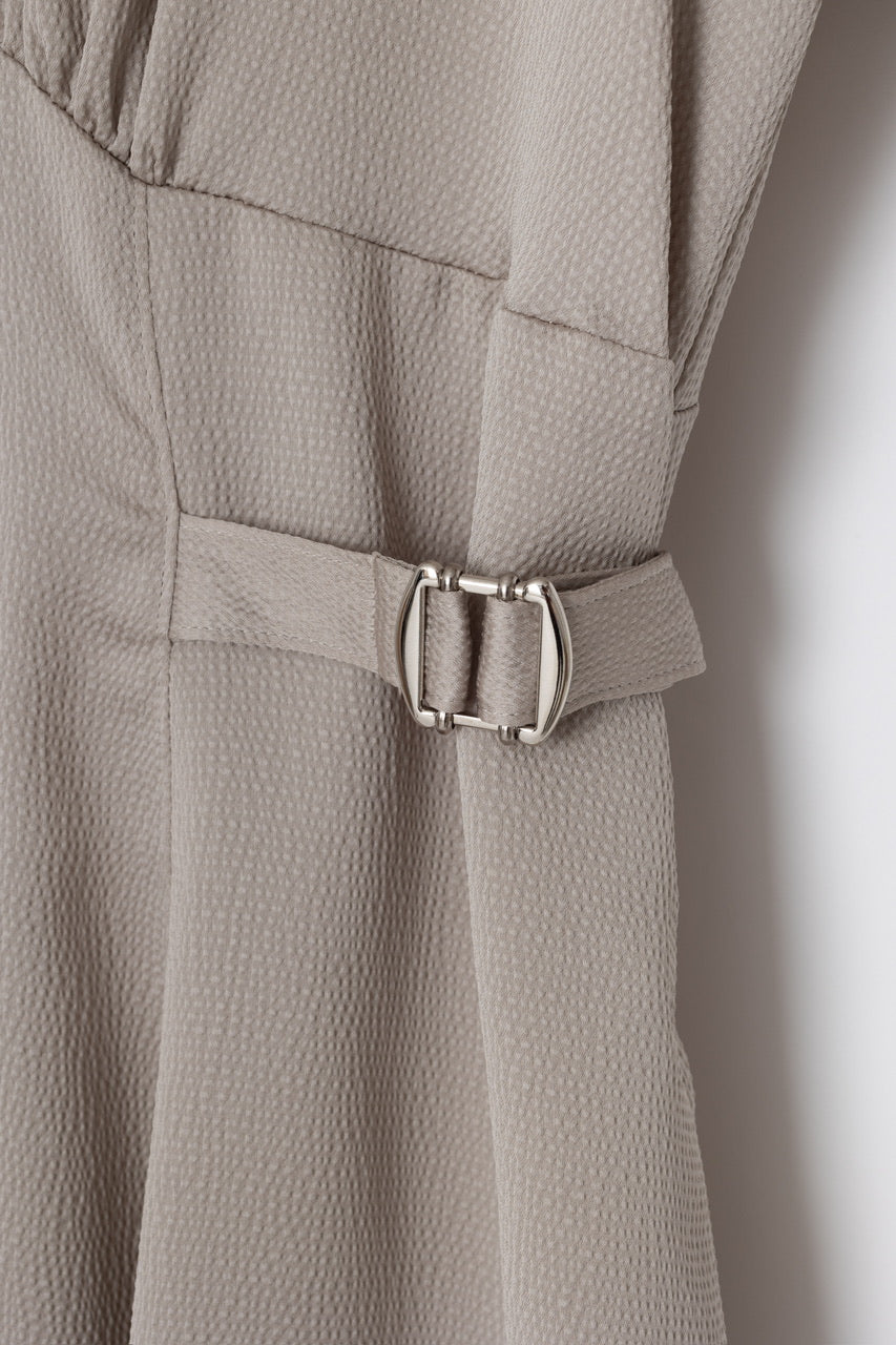 waist belt puff sleeve dress / greige