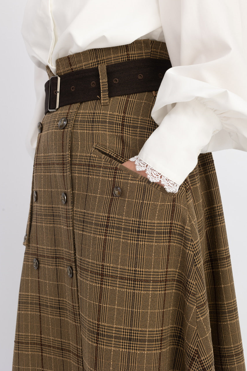 trench flare skirt / brown