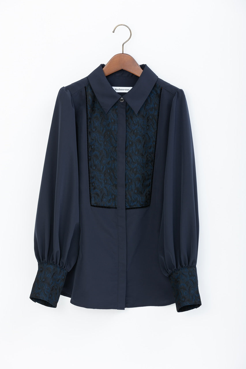 botanical jacquard blouse / navy