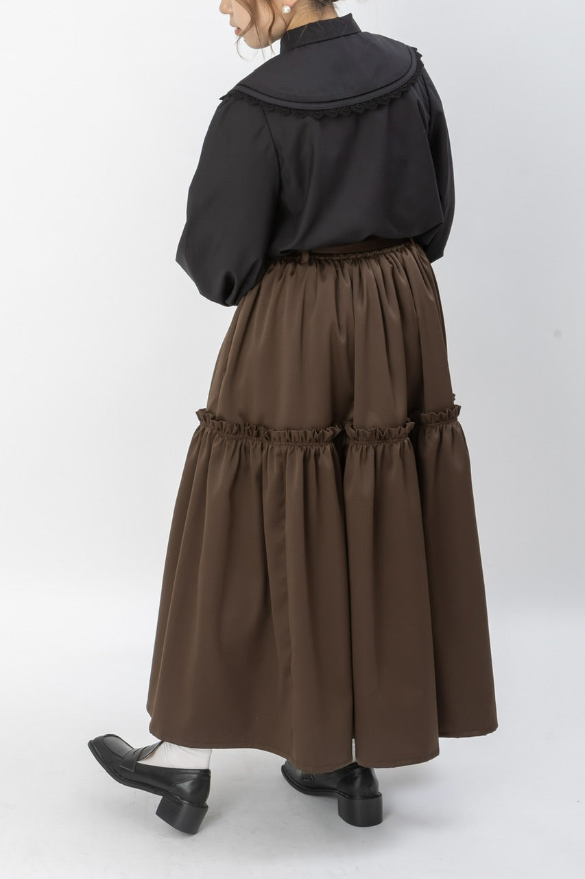 〈 Fleur 〉 gather tiered skirt / brown