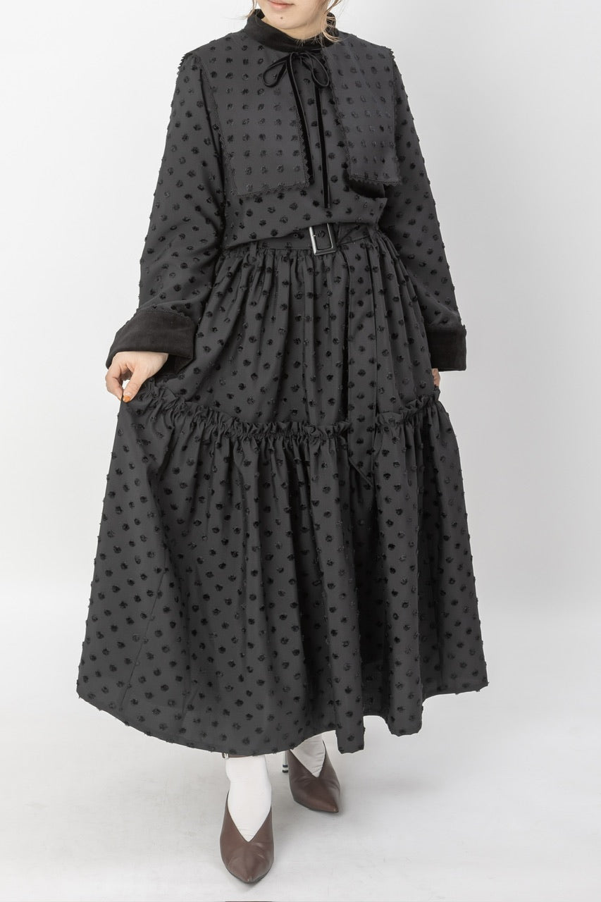 〈 Fleur 〉 gather tiered skirt / black