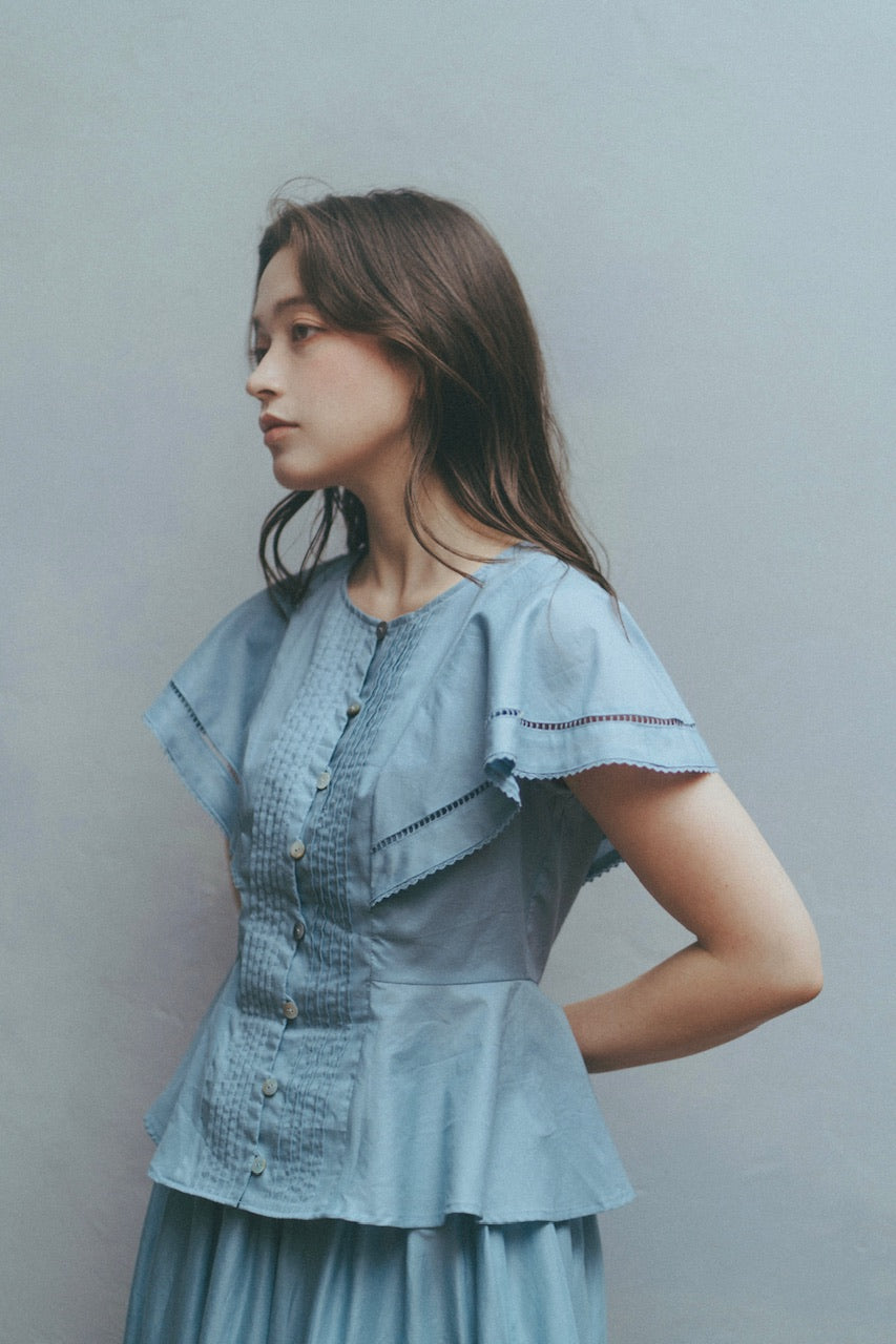 pintuck peplum blouse / skyblue