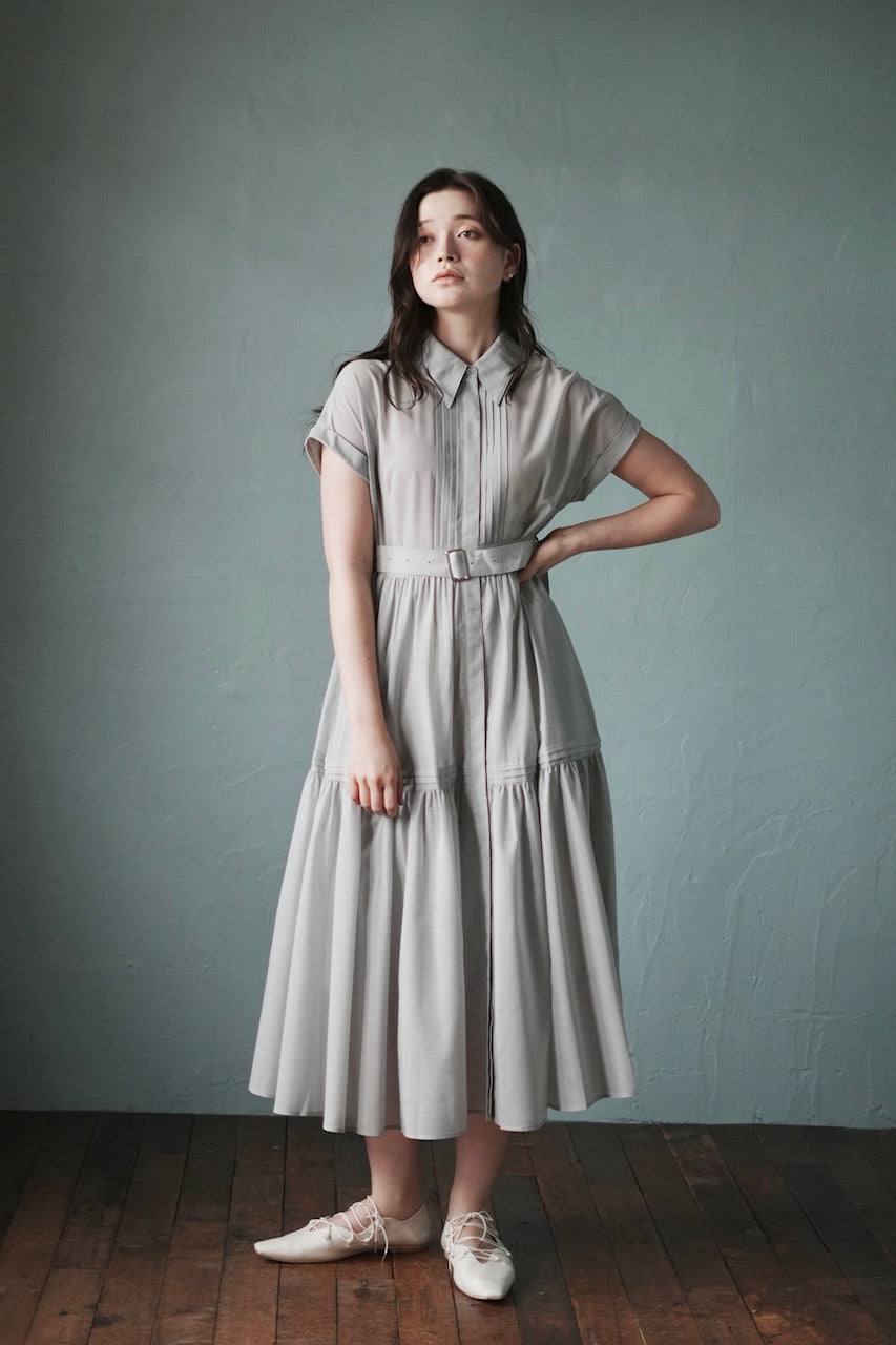 pintuck shirt dress / mist green