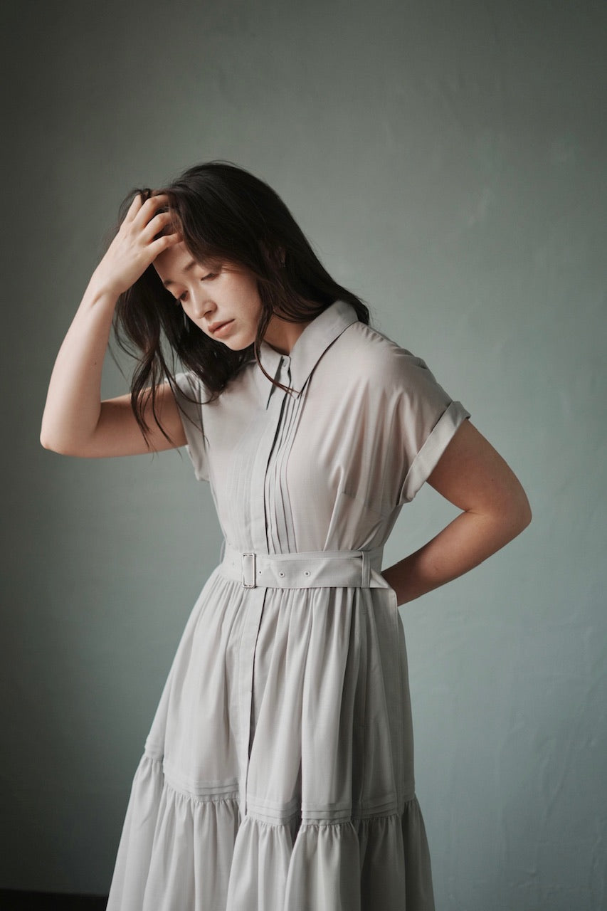 pintuck shirt dress / mist green