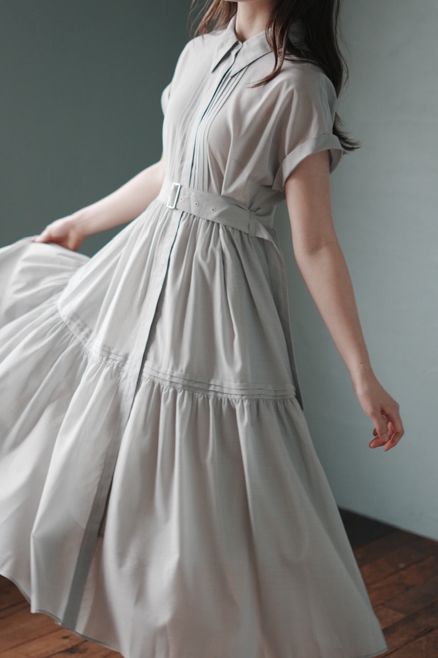 pintuck shirt dress / mist green