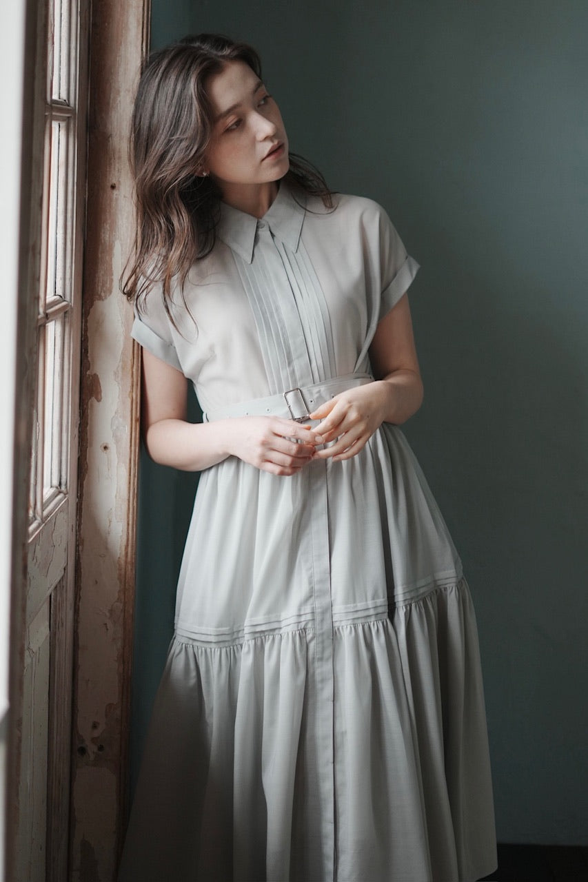 pintuck shirt dress / mist green