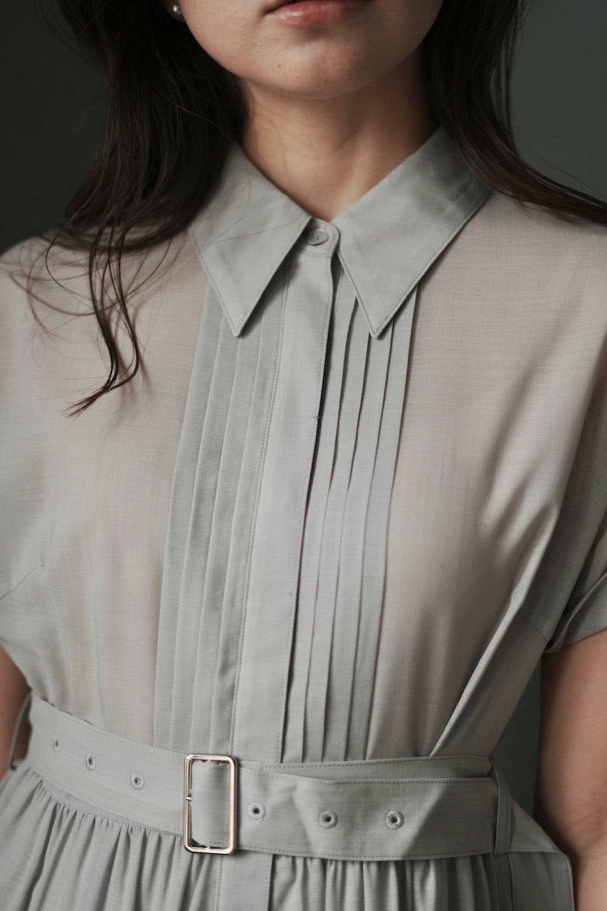 pintuck shirt dress / mist green