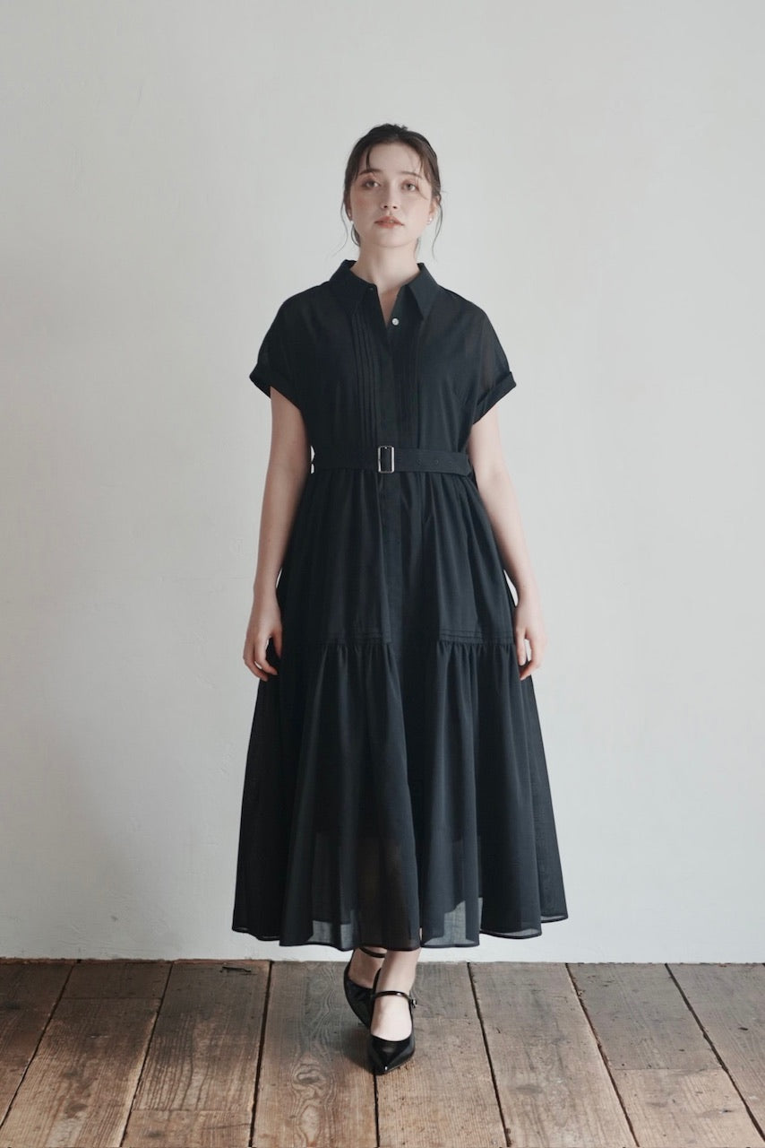 pintuck shirt dress / black
