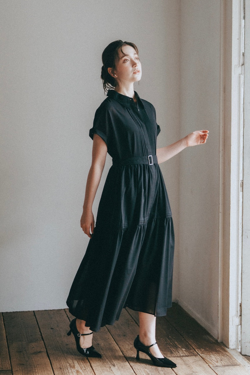 pintuck shirt dress / black