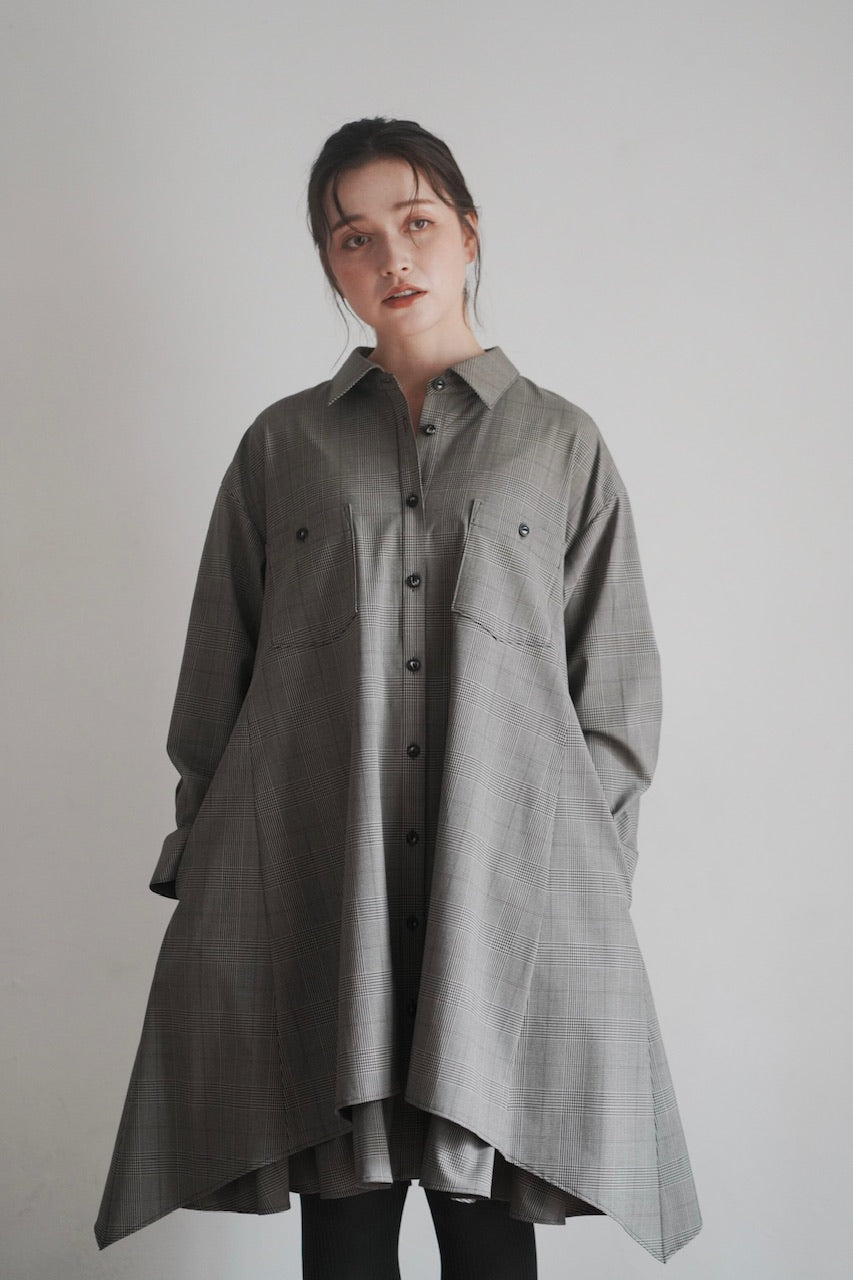 layered shirt tunic dress / check