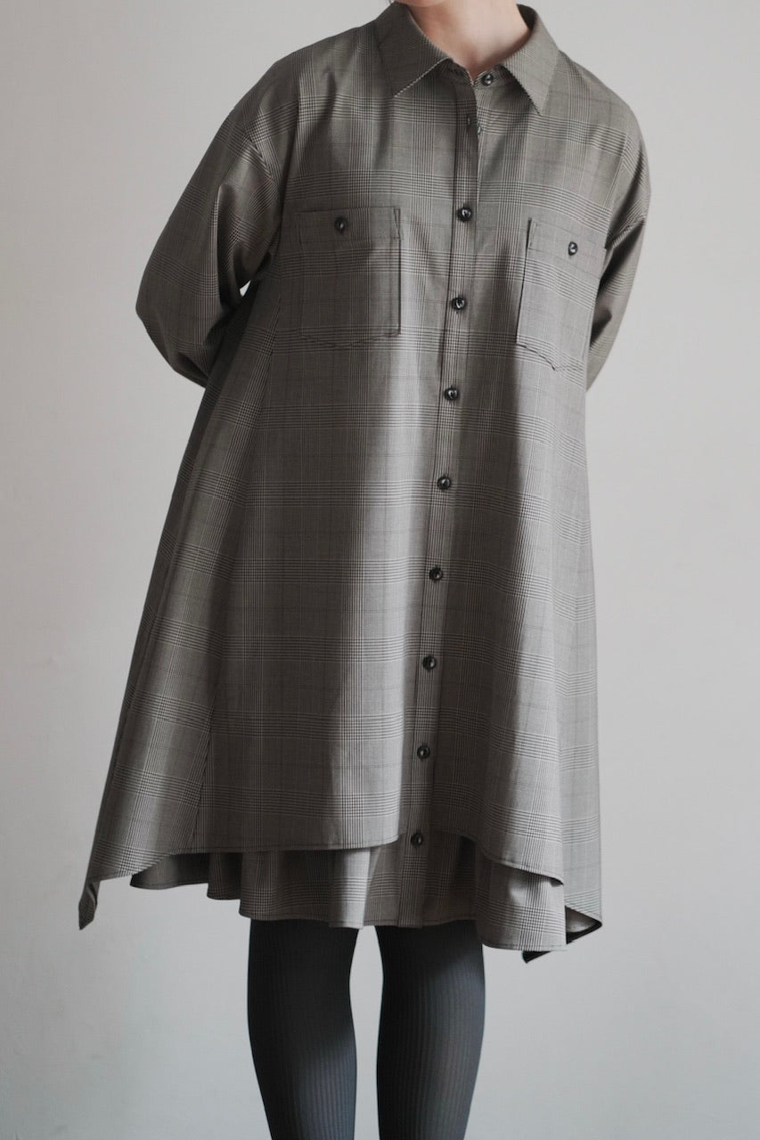 layered shirt tunic dress / check