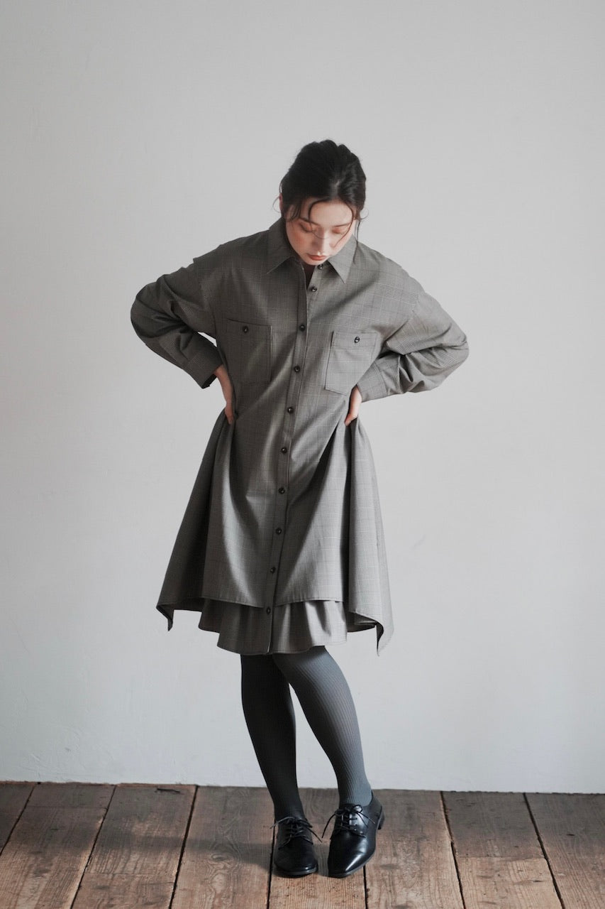 layered shirt tunic dress / check