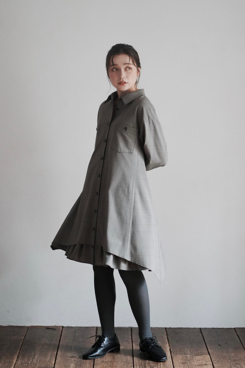 layered shirt tunic dress / check