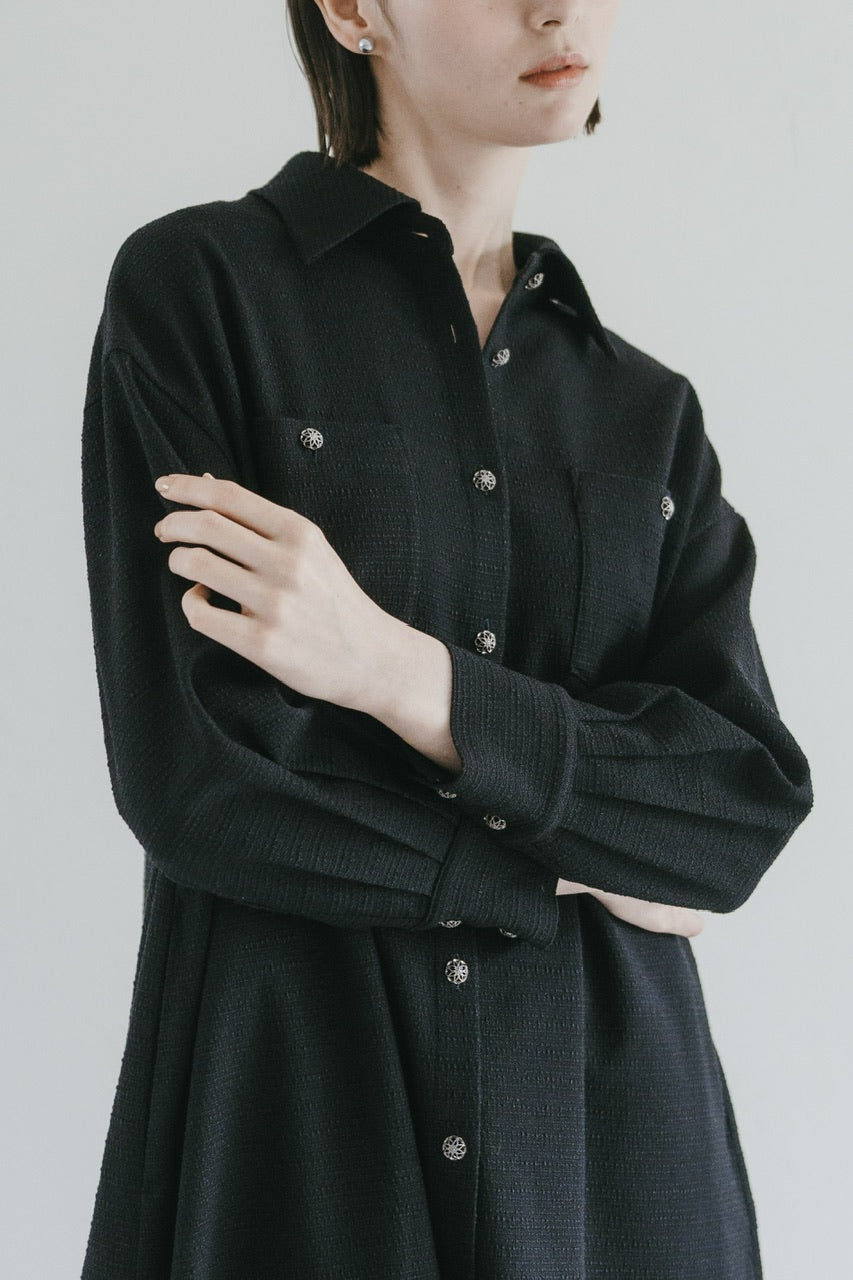 【予約商品】tweed shirt dress / navy