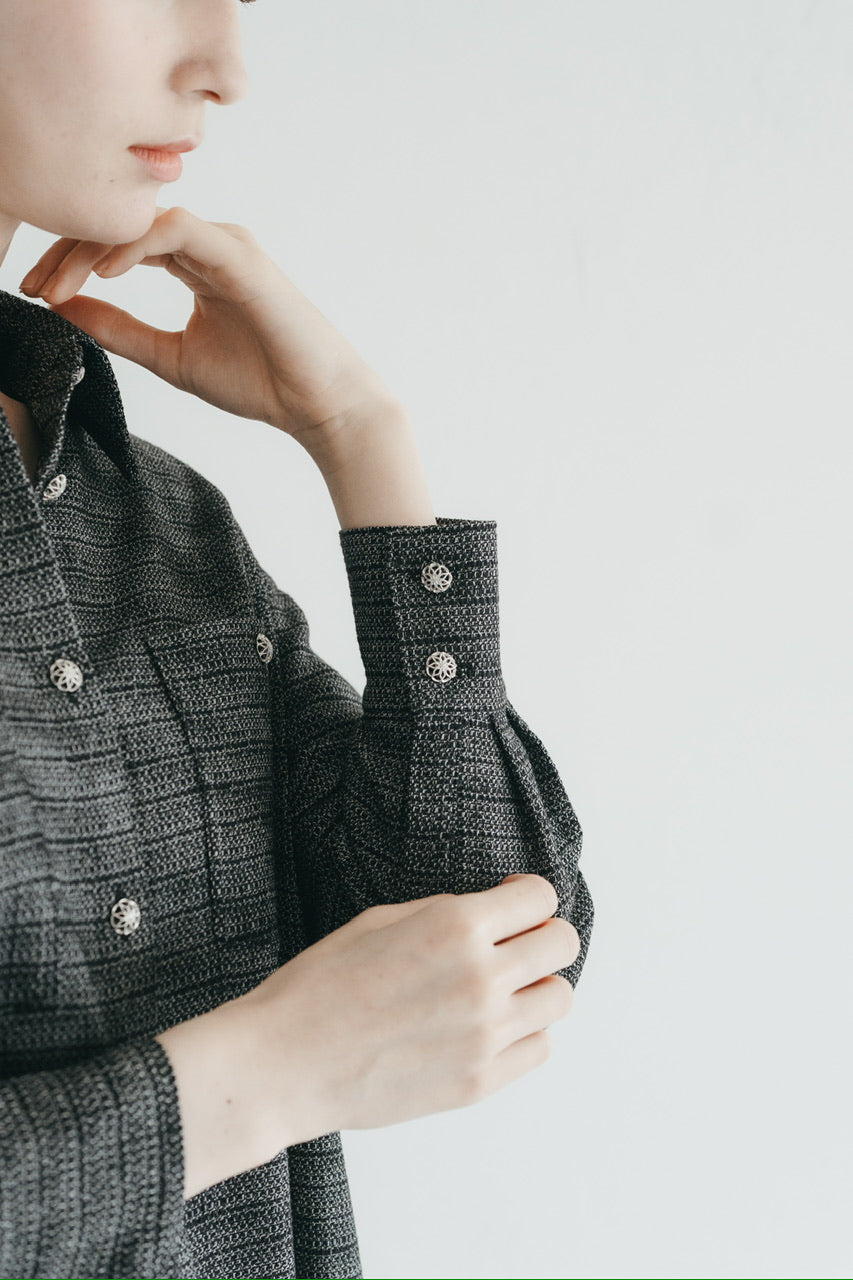 【未使用】【タグ付き】TODAYFULSlub Dress Shirts 予約商品】tweed shirt dress / black