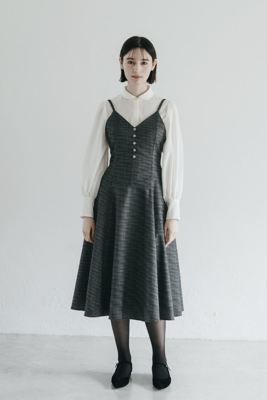 【予約商品】basque waist tweed camisole dress / black