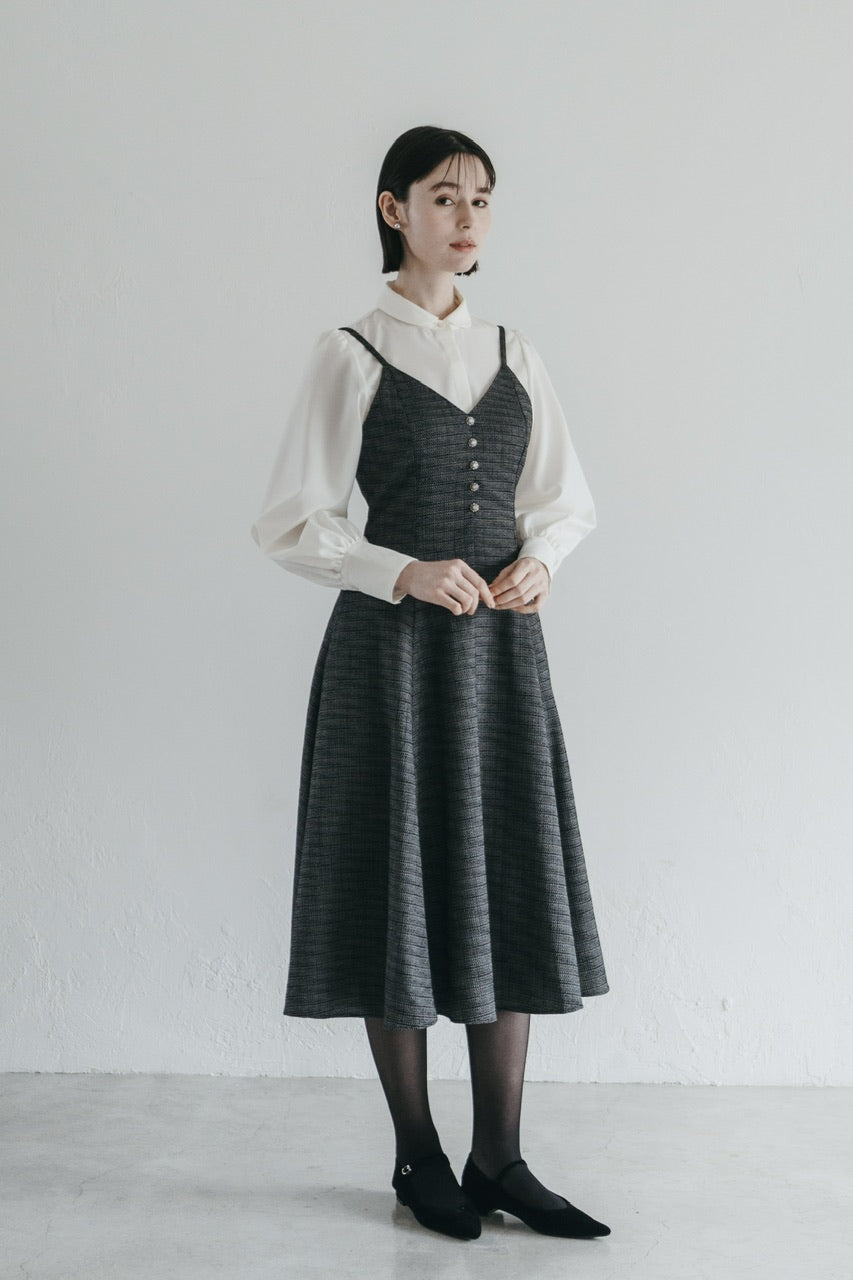 【予約商品】basque waist tweed camisole dress / black