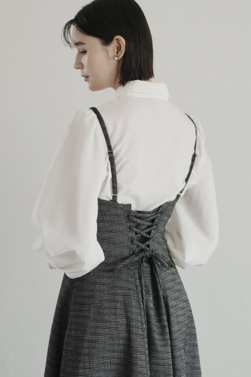 【予約商品】basque waist tweed camisole dress / black