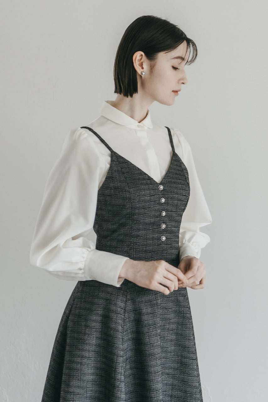 【予約商品】basque waist tweed camisole dress / black