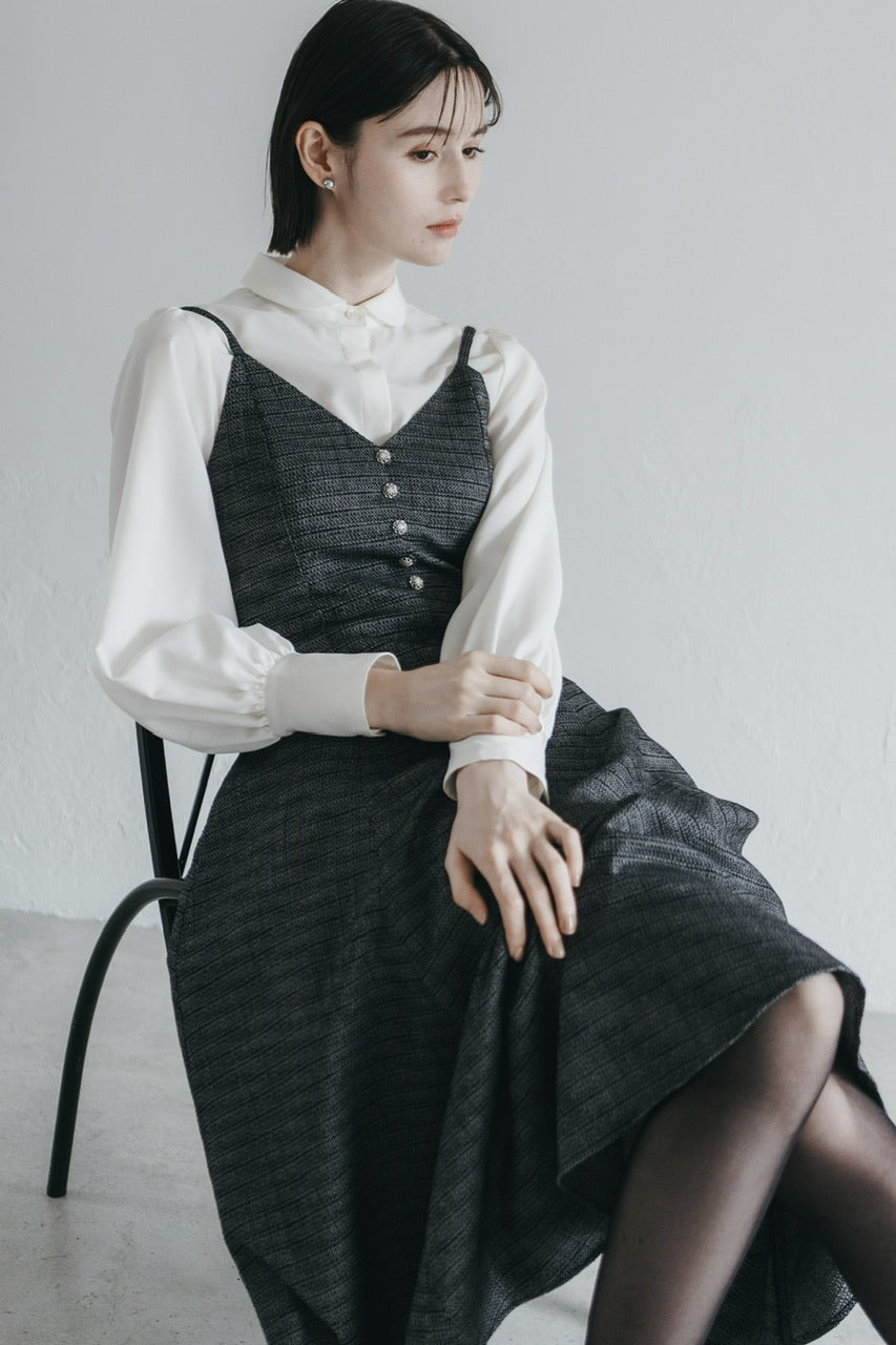 【予約商品】basque waist tweed camisole dress / black