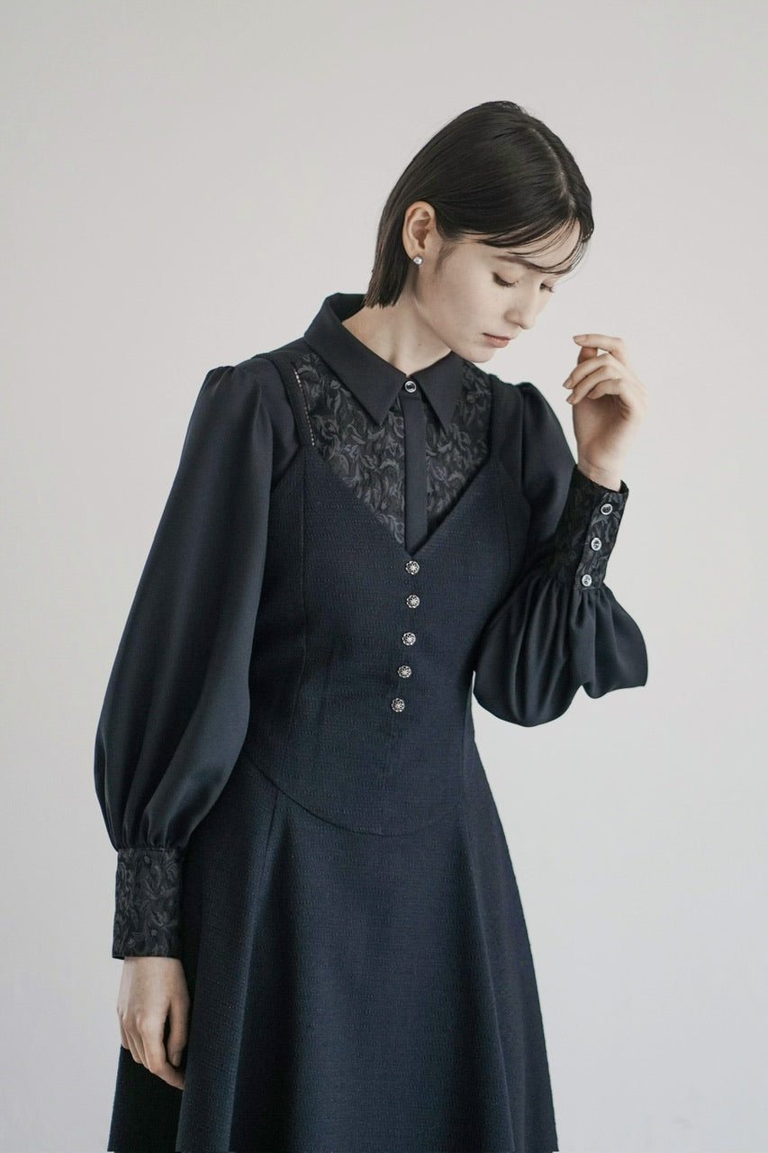【予約商品】basque waist tweed camisole dress / navy
