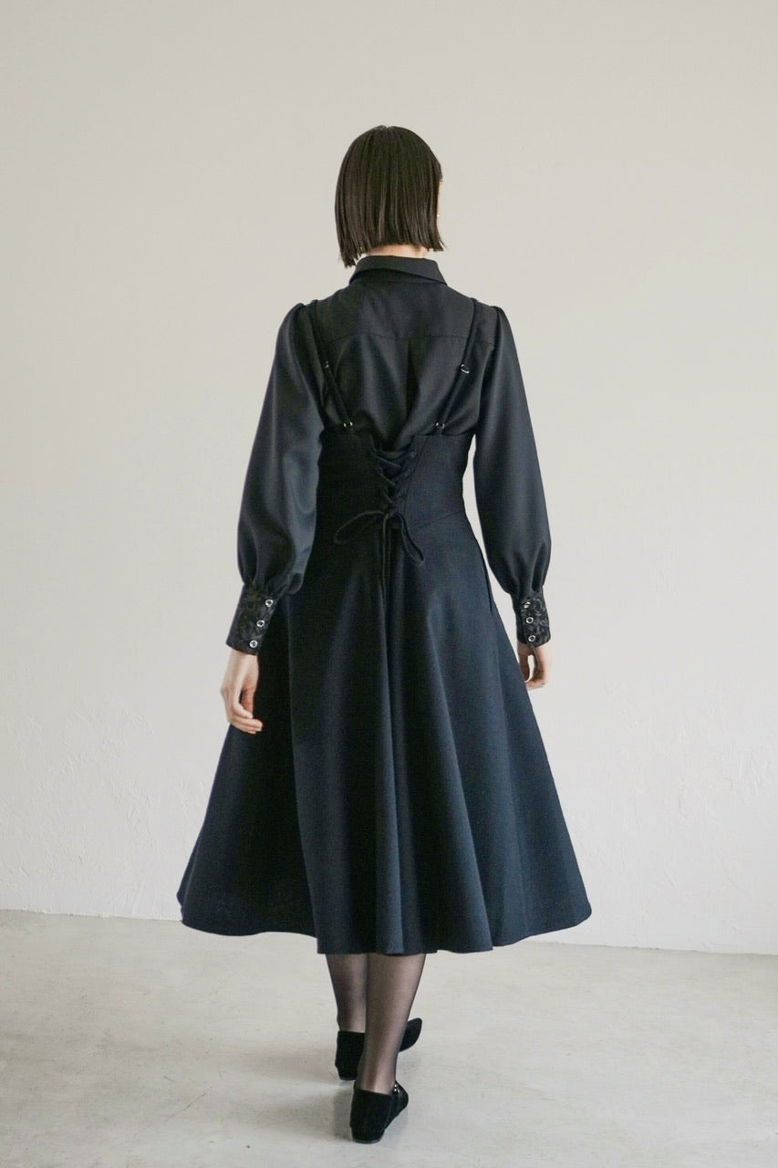 【予約商品】basque waist tweed camisole dress / navy