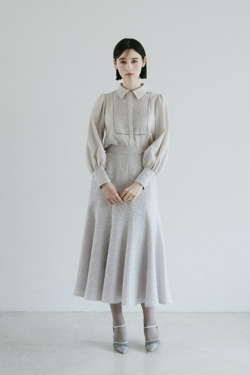 【予約商品】botanical jacquard semi-mermaid skirt / ice gray
