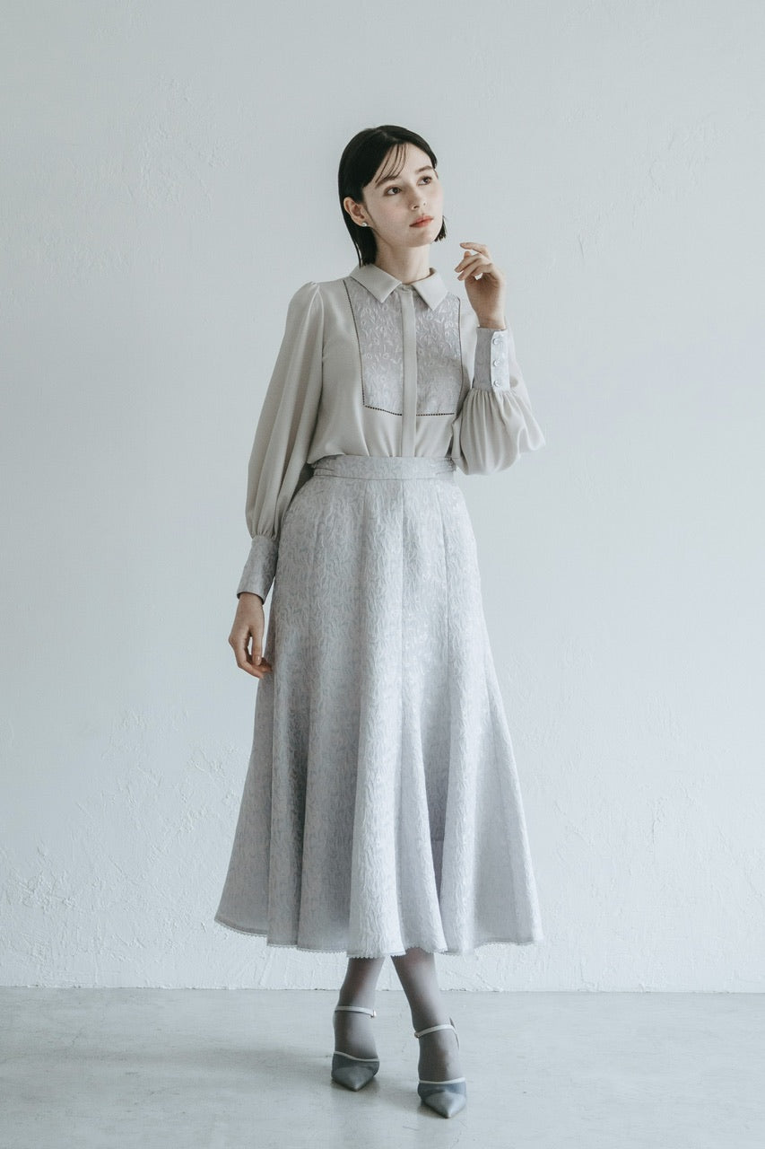 【予約商品】botanical jacquard semi-mermaid skirt / ice gray