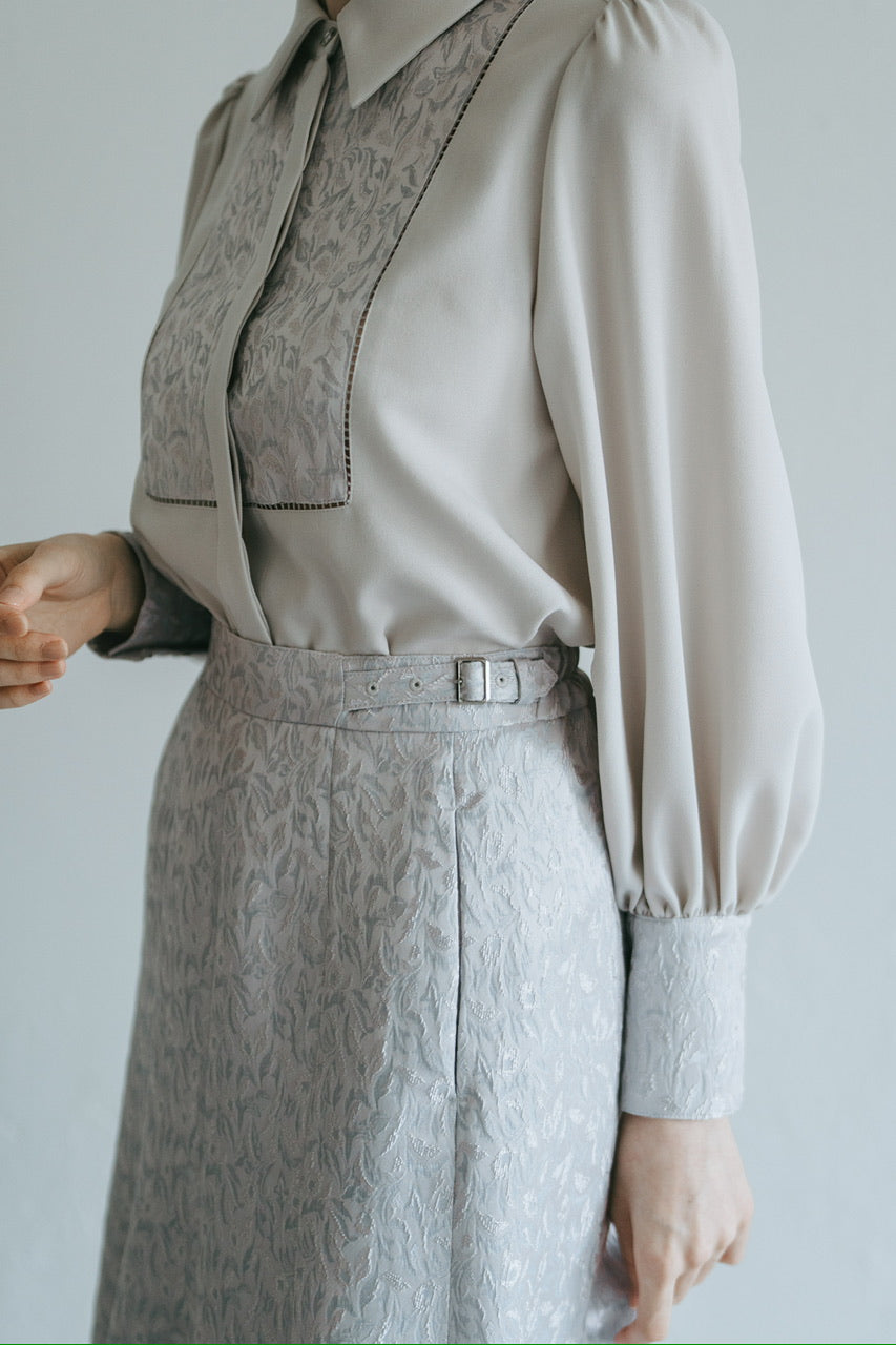 【予約商品】botanical jacquard blouse / ice gray