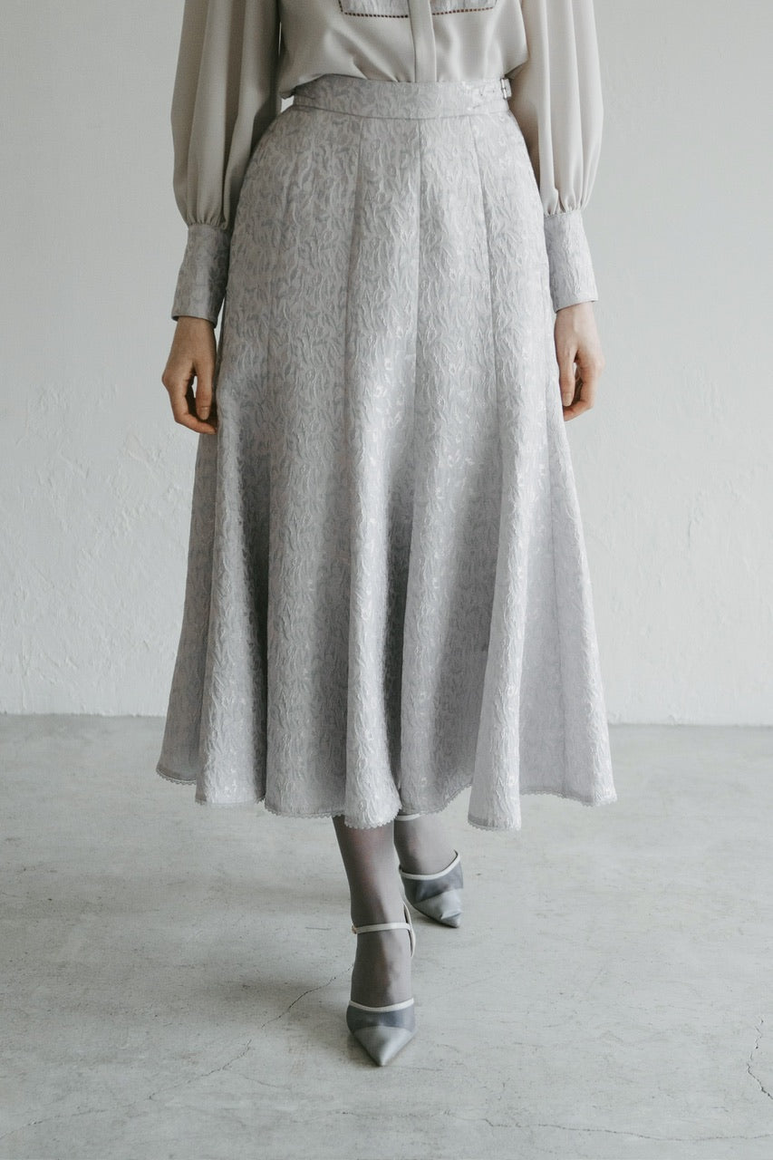 【予約商品】botanical jacquard semi-mermaid skirt / ice gray