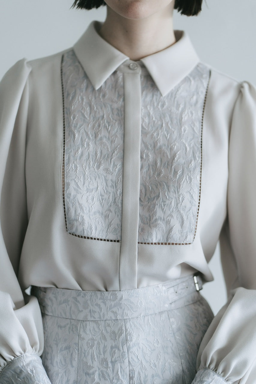 【予約商品】botanical jacquard blouse / ice gray