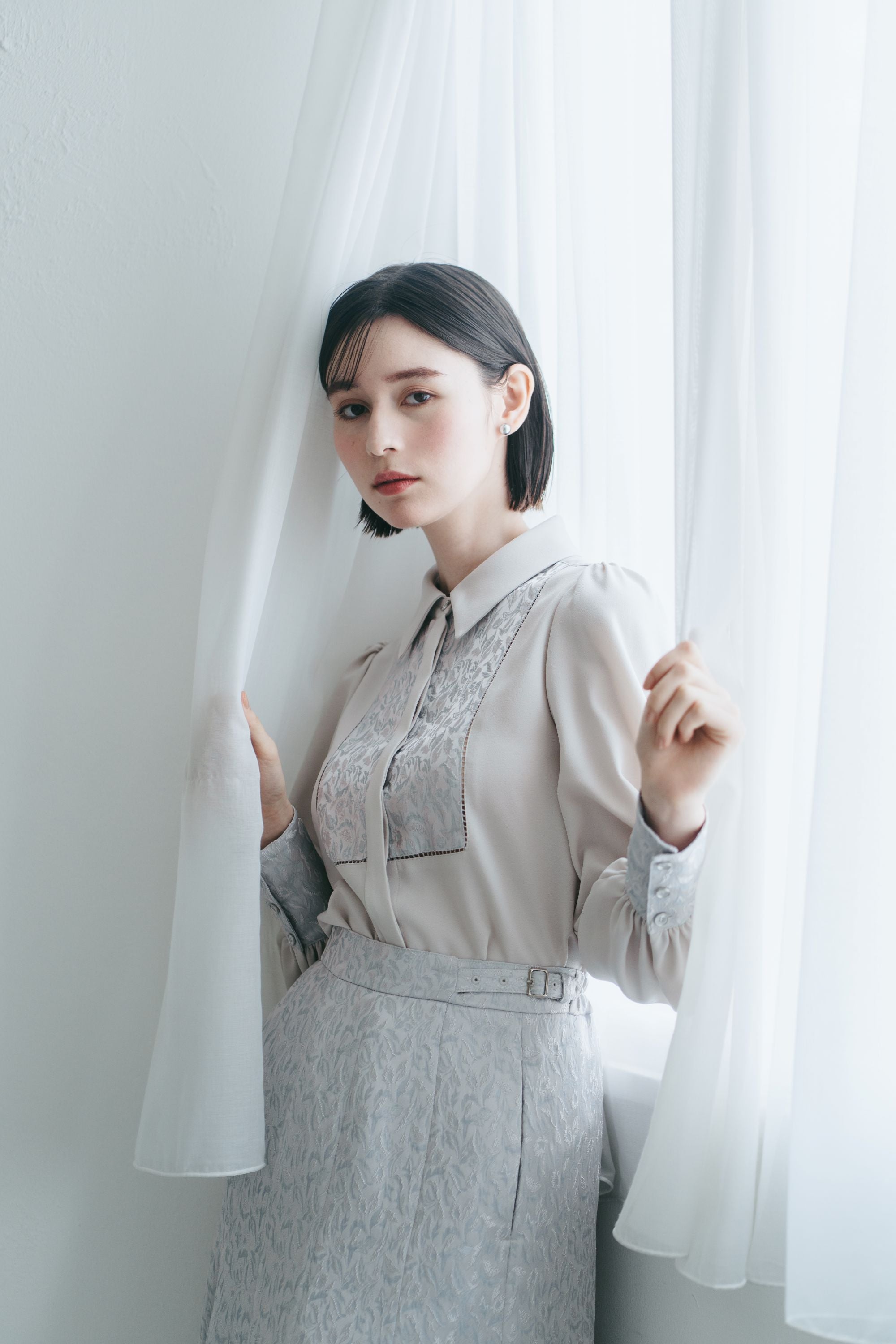 Ruimeme スカート 予約商品】botanical jacquard semi-mermaid skirt / black