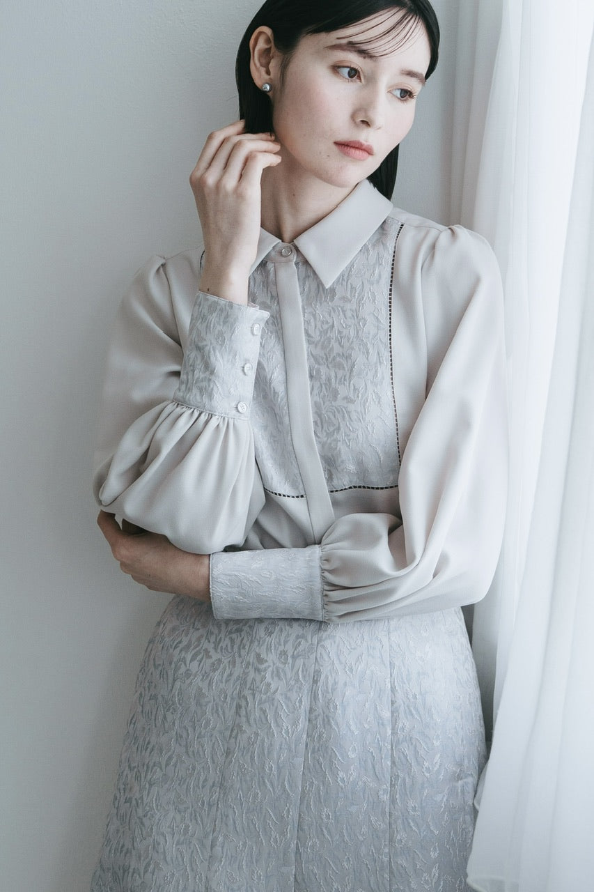 予約商品】botanical jacquard blouse / ice gray