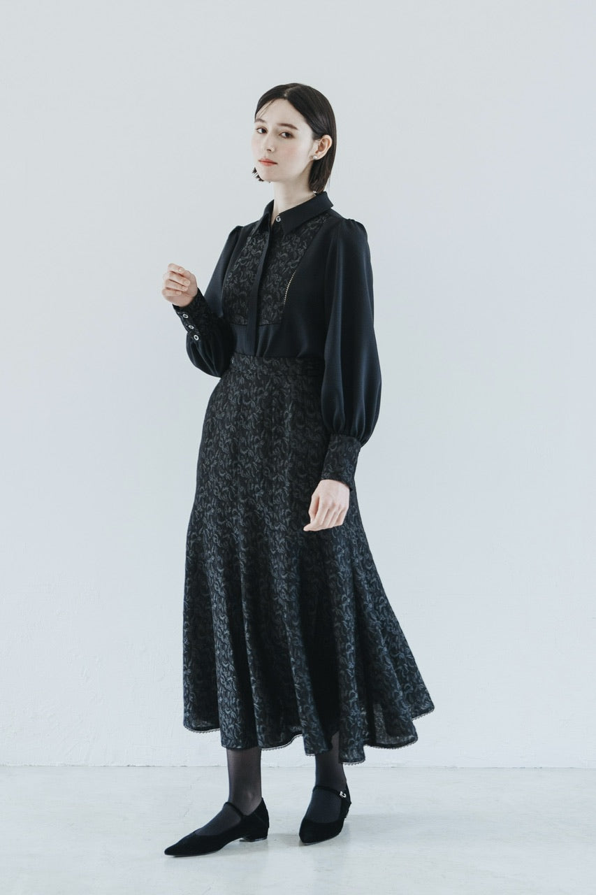 【予約商品】botanical jacquard blouse /  black