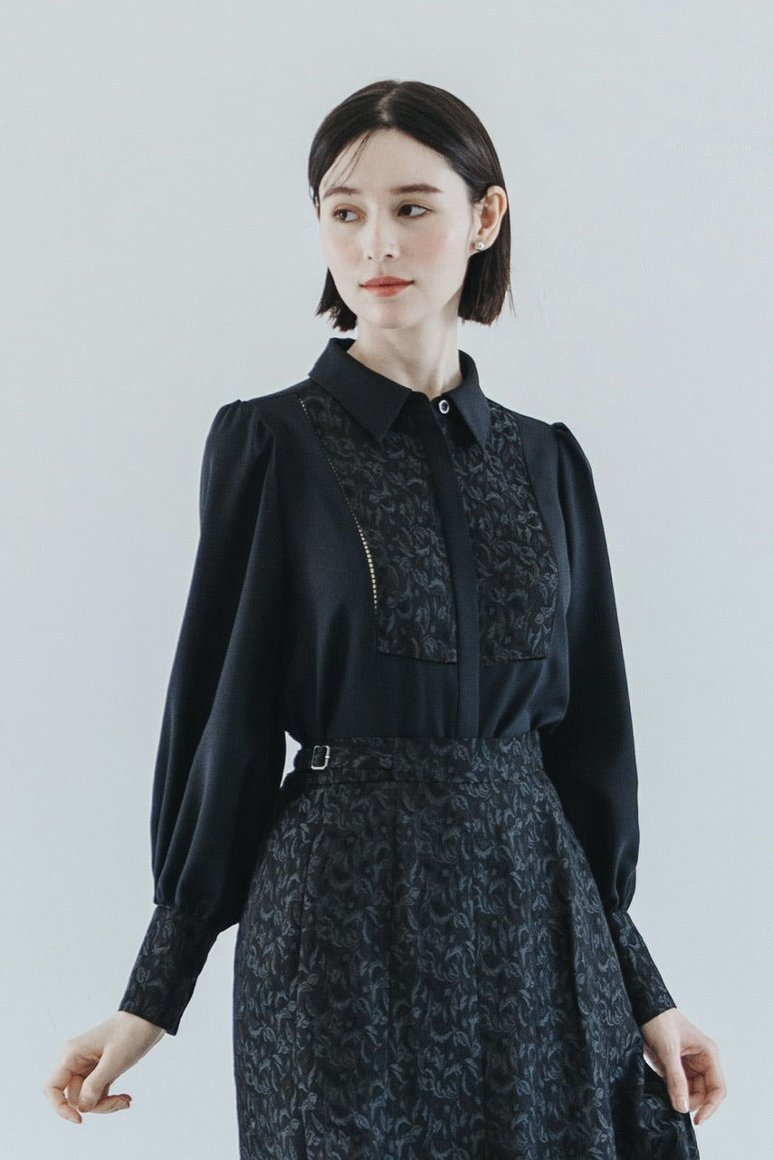 【予約商品】botanical jacquard blouse /  black