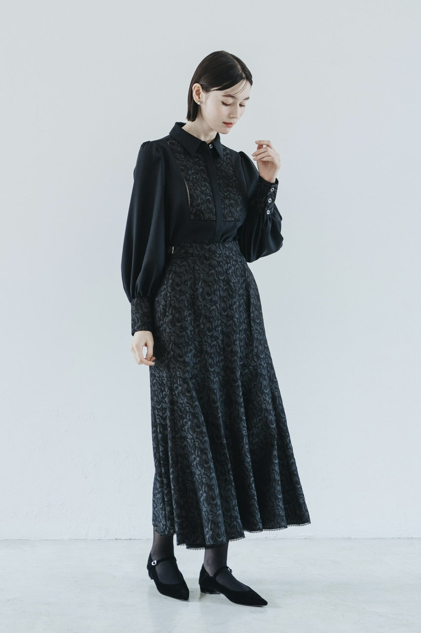 【予約商品】botanical jacquard semi-mermaid skirt / black