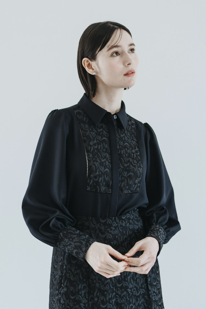【予約商品】botanical jacquard blouse /  black