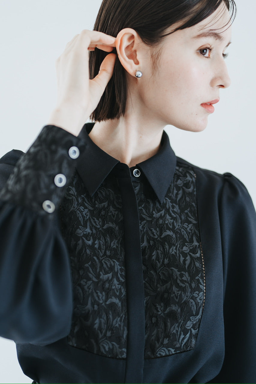 【予約商品】botanical jacquard blouse /  black