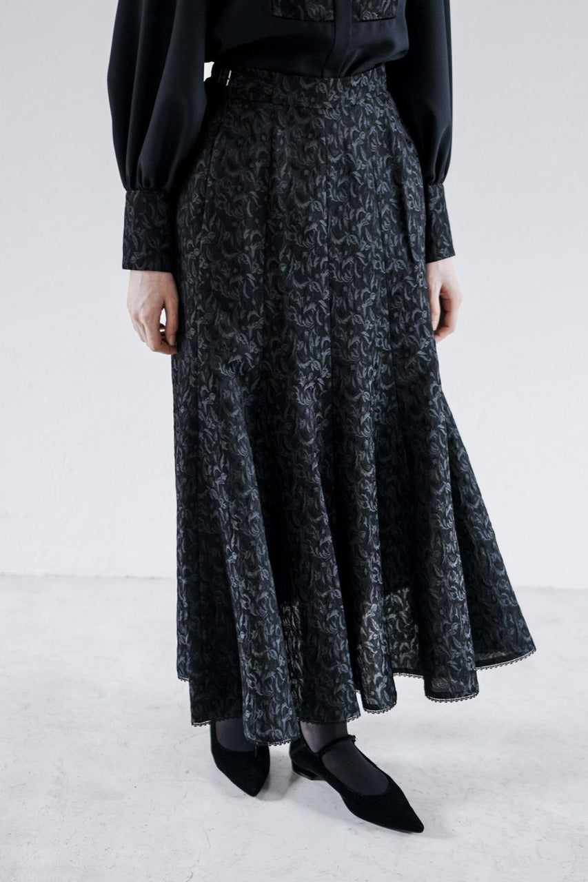 【予約商品】botanical jacquard semi-mermaid skirt / black