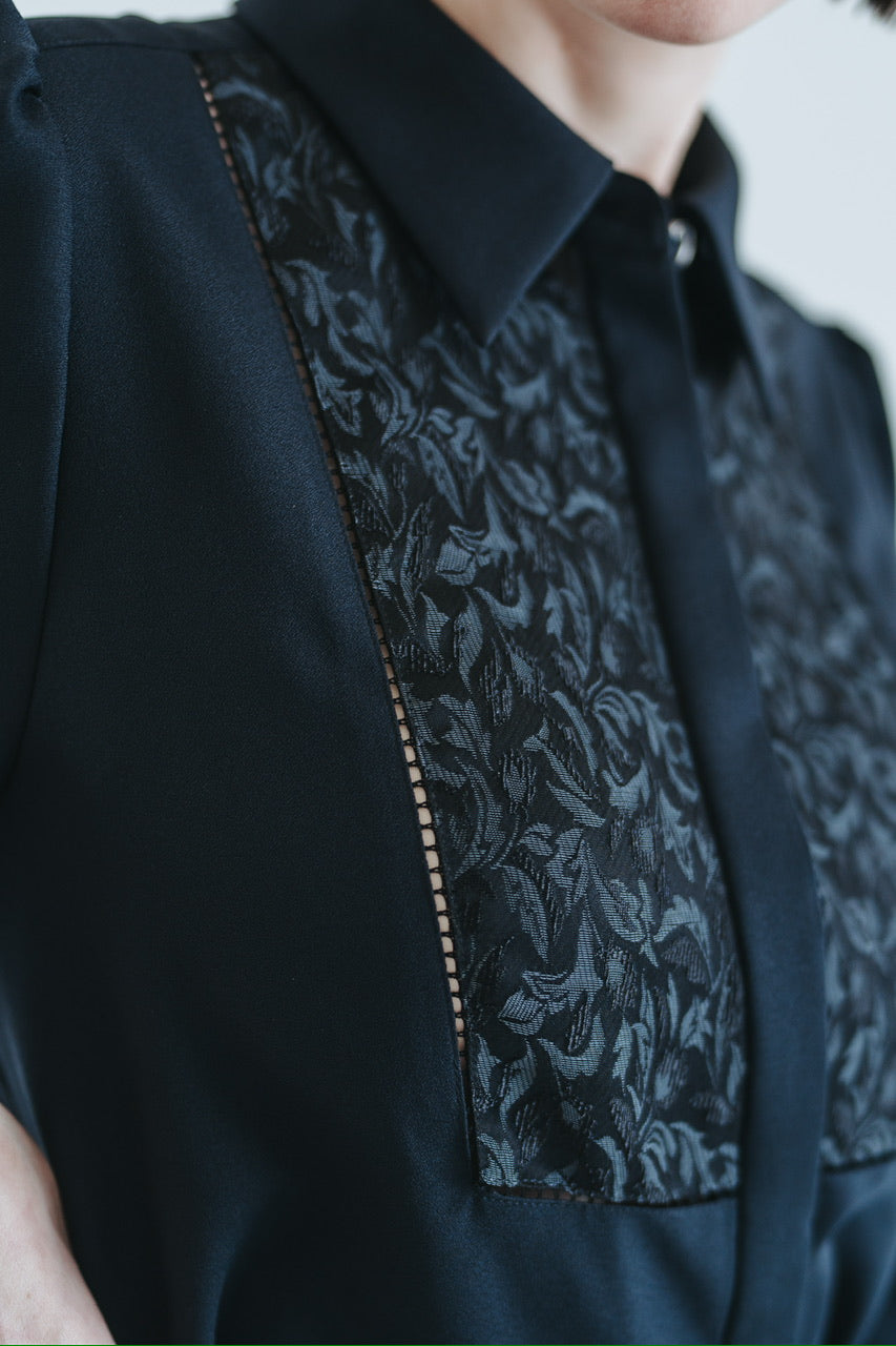 【予約商品】botanical jacquard blouse /  black