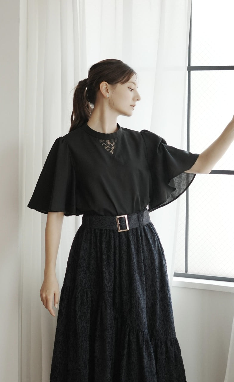 stand collar blouse / black