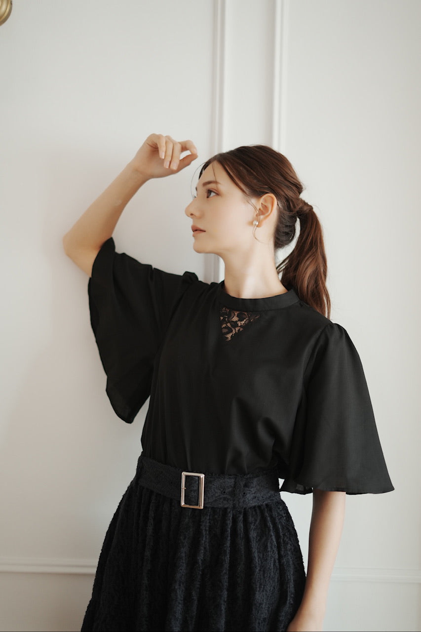 stand collar blouse / black