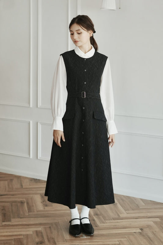 jacquard gilet dress / black