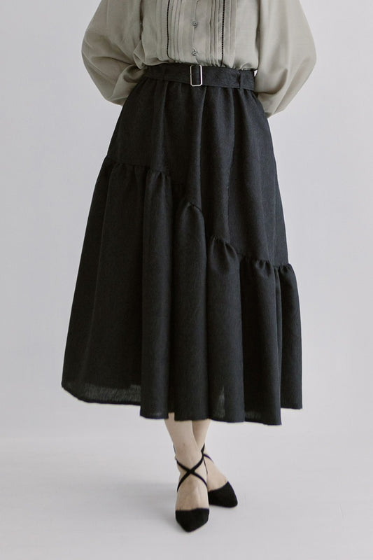 〈Mila〉asymmetry gathered skirt